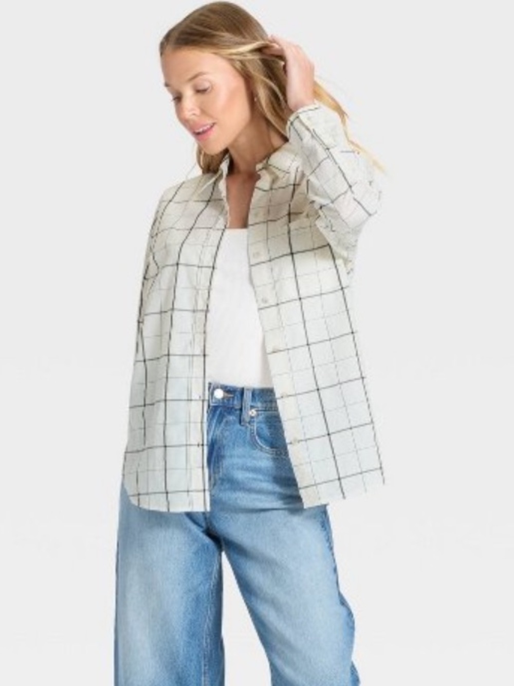 Long Sleeve Collared
Neck Button-Down Shirt -
Universal Thread™ Cream Plaid